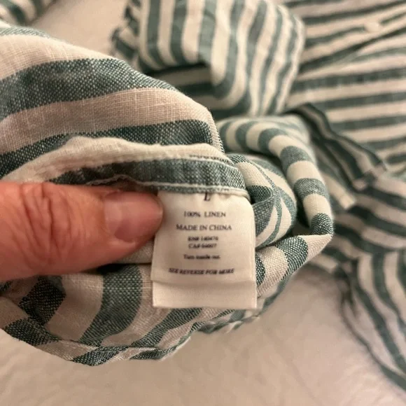 Faherty Laguna Linen relaxed blouse green white stripe L - Picture 10 of 11